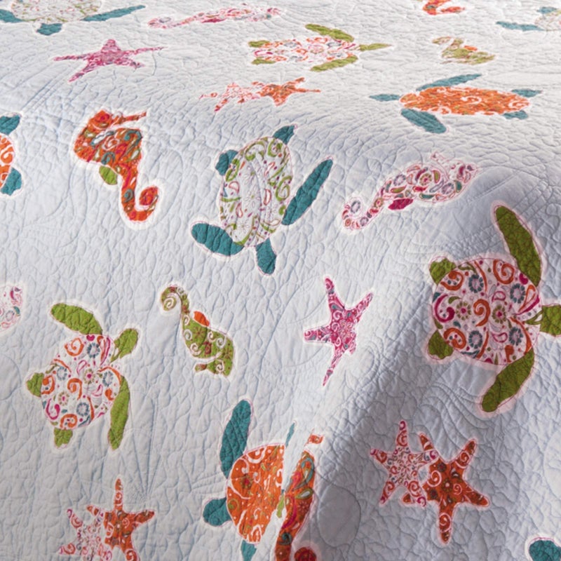 C&F Home St. Kitts Twin 2 Piece Cotton Quilt Set Summer Beach Ocean Coastal Sea Turtle Sea Horse Reversible Machine Washable Lightweight Bedspread Coverlet Bedding Twin Aqua - Image 4